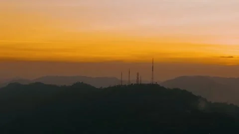 Silhouette of Telecommunication infrastructure landscape Stock Footage 281826019