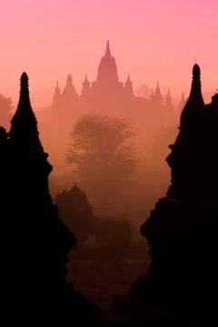Silhouette Temples in Bagan Stock Photos