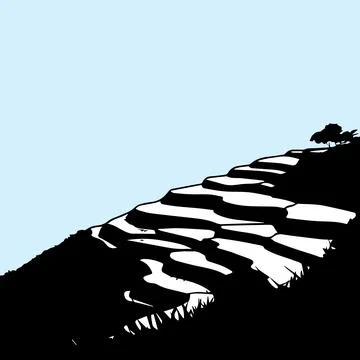 Silhouette of Terraced Fields Stock Illustration