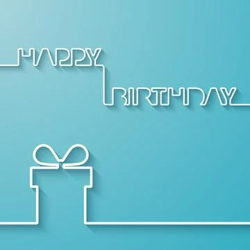 Silhouette of text and giftbox on a light blue background. Birthday card Stock Illustration