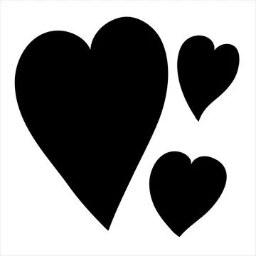 Silhouette of three hearts, set of simple black hearts Stock Illustration