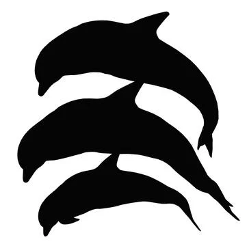 Silhouette with three jumping dolphins Stock Illustration