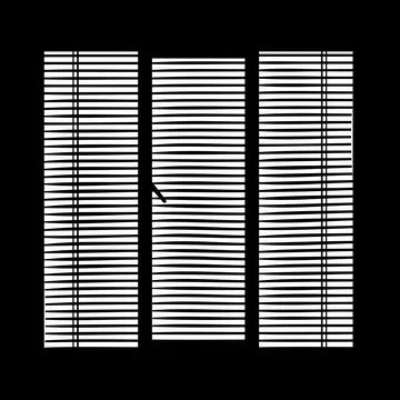 Silhouette of three sections window with lowered down blinds. Illustrazione stock