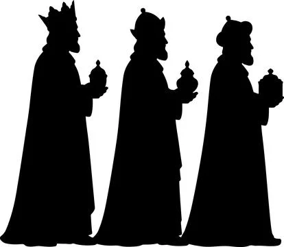 Silhouette of Three Wise Men Holding Gifts Stock Illustration