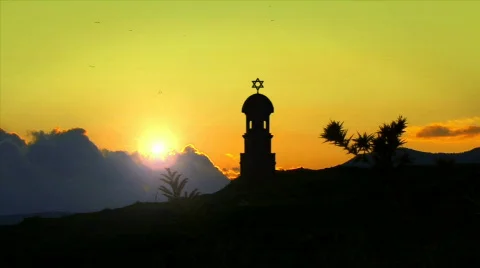 Silhouette of Tower with David Star  Stockbeeldmateriaal 846813