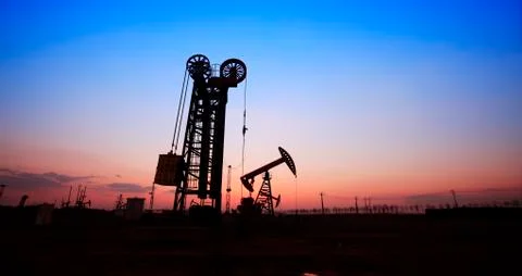 The silhouette of tower type pumping unit Stock Photos