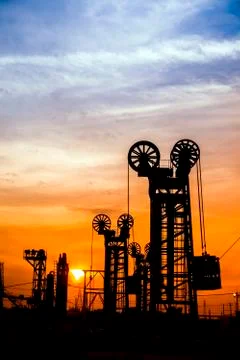 The silhouette of tower type pumping unit Stock Photos