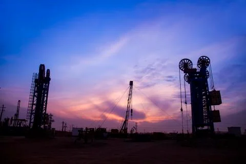The silhouette of tower type pumping unit Stock Photos