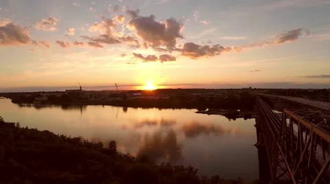Silhouette of a train bridge at sunset Stock Footage 43887502