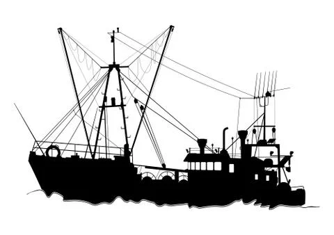 Silhouette of a trawler. Stock Illustration
