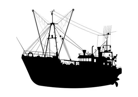 Silhouette of a trawler. Stock Illustration