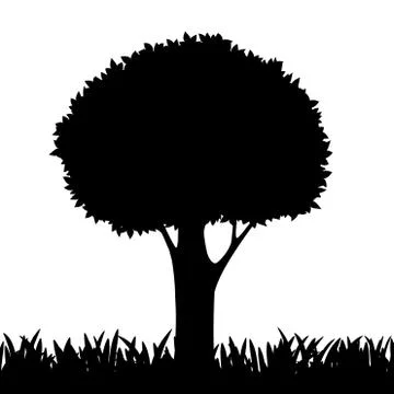 Silhouette of a tree and grass. Stock Illustration