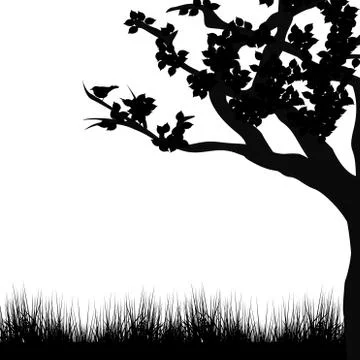 Silhouette of tree and grass Stock Illustration