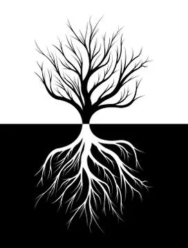 Silhouette of a tree and its roots. Stock Illustration