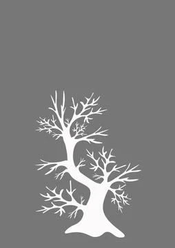 The silhouette of a tree on a black background. Graphics, minimalism. Stock Illustration