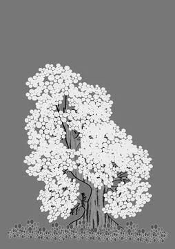 The silhouette of a tree on a black background. Graphics, minimalism. Stock Illustration