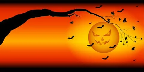 Silhouette of tree branches against the backdrop of ominous sky Halloween Stock Illustration