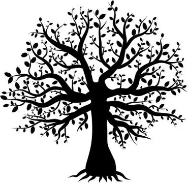 Silhouette of a tree decor with  leaves Stock Illustration