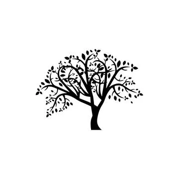 Silhouette of Tree with Leaves. Vector icon. Stock Illustration
