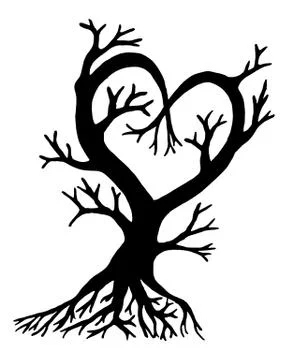Silhouette of a tree in the shape of a heart. Isolated on white background. Stock Illustration