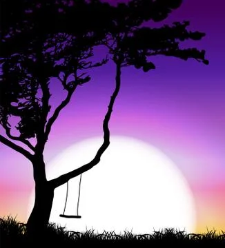 Silhouette of Tree on Sunset Background. Vector Illustration Ilustración de archivo