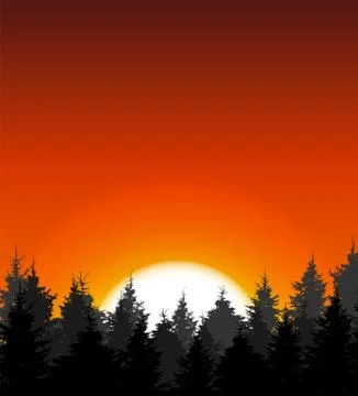 Silhouette of Tree on Sunset Background. Vector Illustration Ilustración de archivo