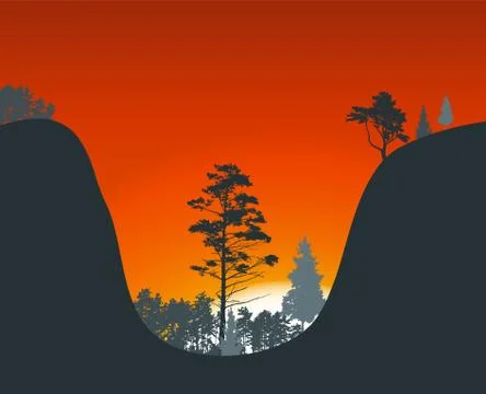 Silhouette of Tree on Sunset Background. Vector Illustration Ilustración de archivo