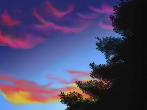 Silhouette Of A Tree At Sunset Stock Illustration