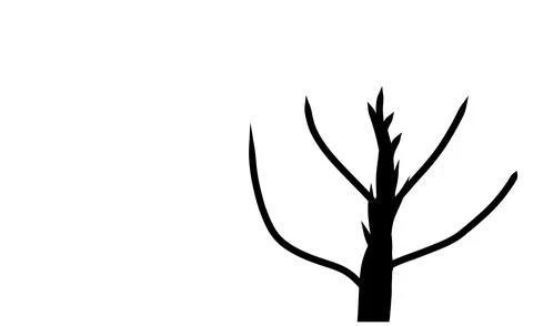 Silhouette of a tree trunk with bare branches, Minimalist tree outline on w.. Ilustração Stock