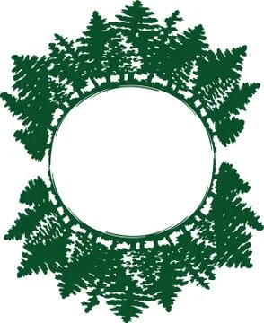 The silhouette of trees in a circle is an eco planetary emblem. Stock Illustration