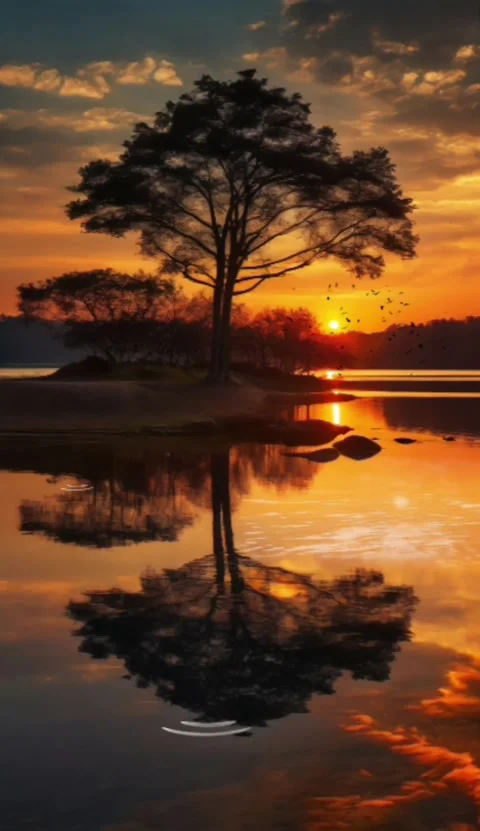 Silhouette of trees on the edge of the lake at sunset. Stock Footage 280528498