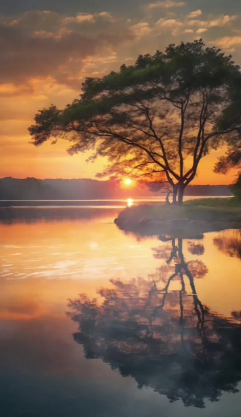 Silhouette of trees on the edge of the lake at sunset. Stock Footage 280528502
