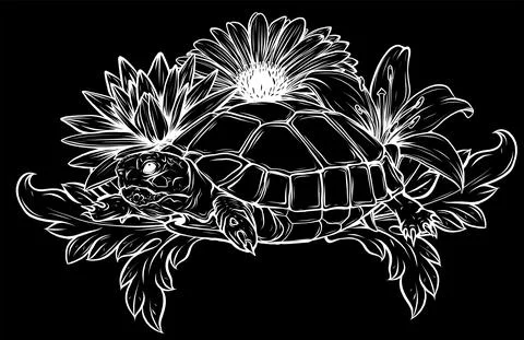 Silhouette turtle with flower designs vector illustration art Stockillustratie