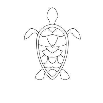Silhouette of a turtle isolated on a white background. Linear design Stock Illustration
