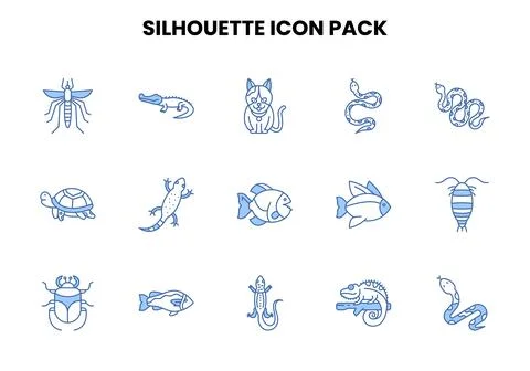 Silhouette Two Color Blue Bundle Icons Pack 스톡 일러스트