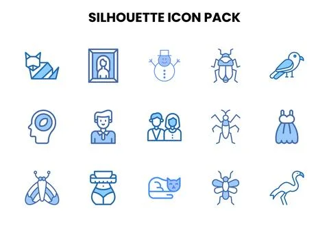 Silhouette Two Colour Set Icons Pack Illustrazione stock