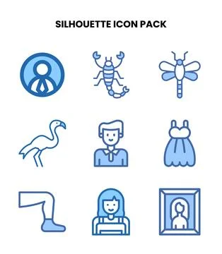 Silhouette Two Colour Set Icons Pack Stock Illustration
