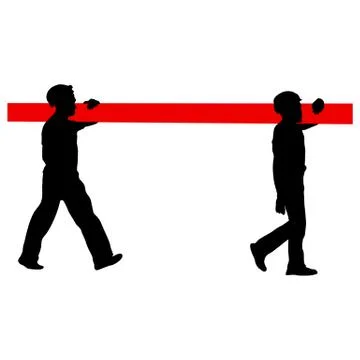 Silhouette of two construction workers carry pipe. Vector illustration 스톡 일러스트