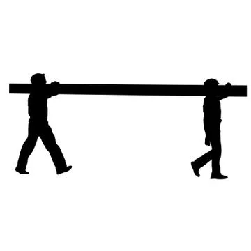 Silhouette of two construction workers carry pipe. Vector illustration 스톡 일러스트