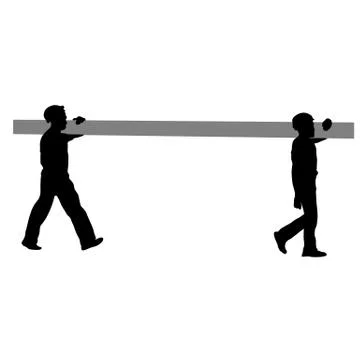 Silhouette of two construction workers carry pipe. Vector illustration 스톡 일러스트