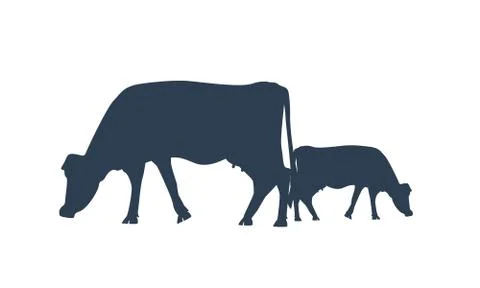 Silhouette of two cows. Vector Cow icon or symbol for milk or meat or farm Stock Illustration