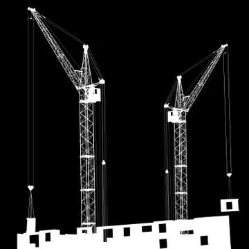 Silhouette of two cranes working on the building Ilustración de archivo