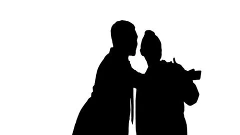 Silhouette Two doctors are making selfie using a smartphone and Stock Illustration