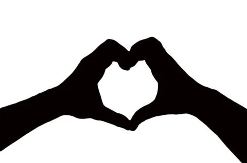 Silhouette of two hands making a heart shape together isolated on a white bac Stock Illustration