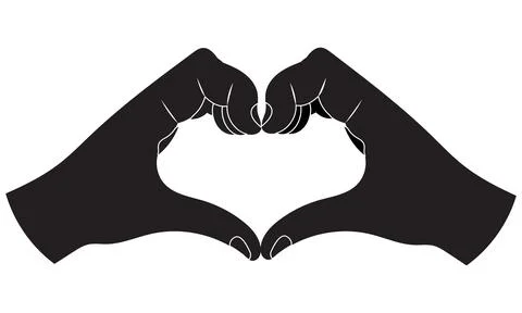 Silhouette of two Hands in the shape of a heart isolated on white Stock Illustration
