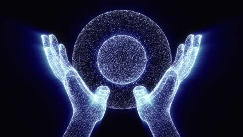 Silhouette two human hand holding spherical from particles Stock-Footage 181009895
