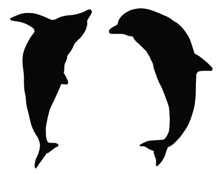 Silhouette of two jumping dolphins Stock Illustration