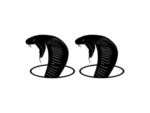 Silhouette Two King Cobra Head Arise from the Circle Hole Stock Illustration