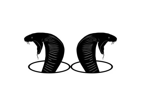 Silhouette Two King Cobra Head Arise from the Circle Hole Stock Illustration
