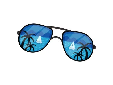 Silhouette of two palm trees on the background of the sea. Vector illustration Illustrazione stock